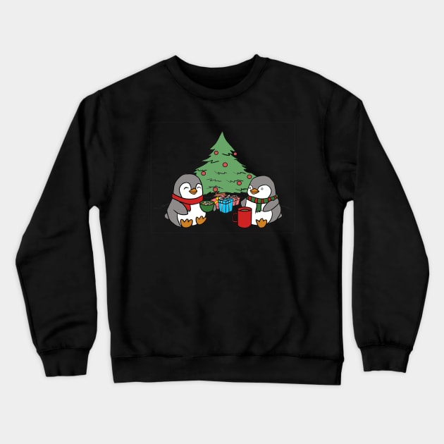 Christmas Penguins Enjoying Hot Cocoa with Christmas Tree v3 Crewneck Sweatshirt by Elizabeths-Arts